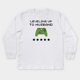 Leveling Up to Husband New Husband Gamer Gift Kids Long Sleeve T-Shirt